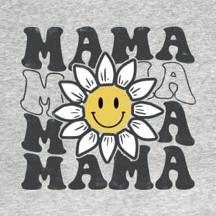 Womens Minimal Happy Face Mama Sunflower Smile Face Trendy T-Shirt